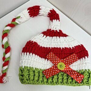 Baby Christmas Elf Long Tail Crochet Beanie Knit Hat Stocking Caps